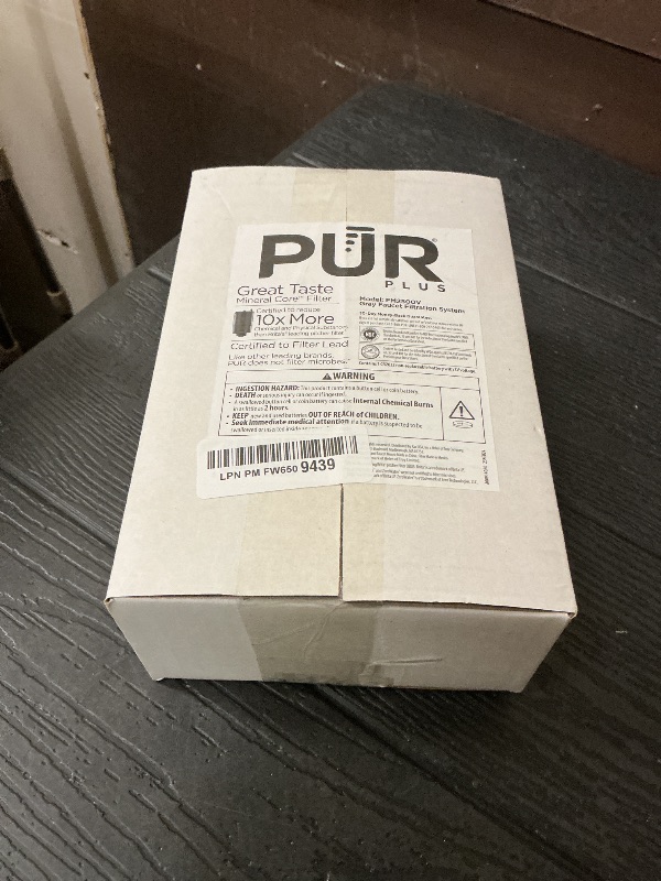 Photo 1 of PUR Plus Vertical Faucet-Mount Water Filtration System, Lead-Reducing Filter, Easy Installation, 100-Gallon Capacity, Compatible with External Aerators, Grey