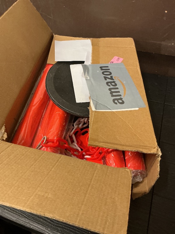 Photo 1 of RoadHero 3 Pack Traffic Delineator Post with Weighted Rubber Base, Portable Orange Safety Barrier Posts Cones with 5 FT Plastic Chain and Reflective Collars for Parking Lots,Construction Events