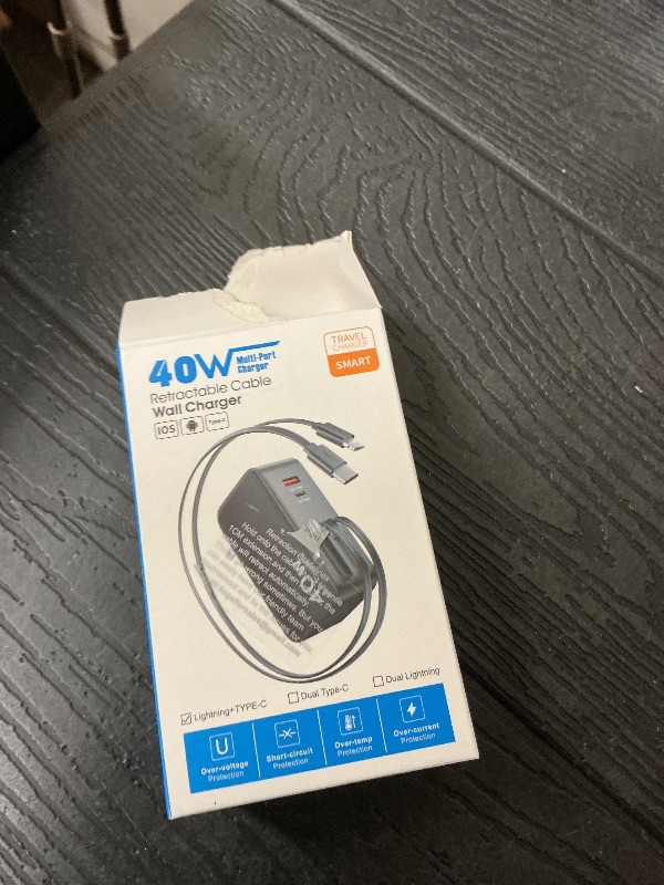 Photo 1 of 4-in-1 Retractable Gan Wall Charger Plug for iPhone 17 USB C,Travel Essentials Brick Multiport,3ft Lightening+ Type C Cables,40W Fast Charging Foldable Block for iPhone 17 Pro/16/15/14/13,iPad,Galaxy