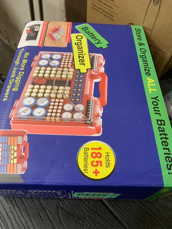 Photo 1 of 2025 Upgraded Large Battery Organizer Storage Case with Tester, Holds 185+Batteries with Double-Sided Design & Portable Handle, Fireproof & Splash-Proof Battery Holder for Most Sizes, Red