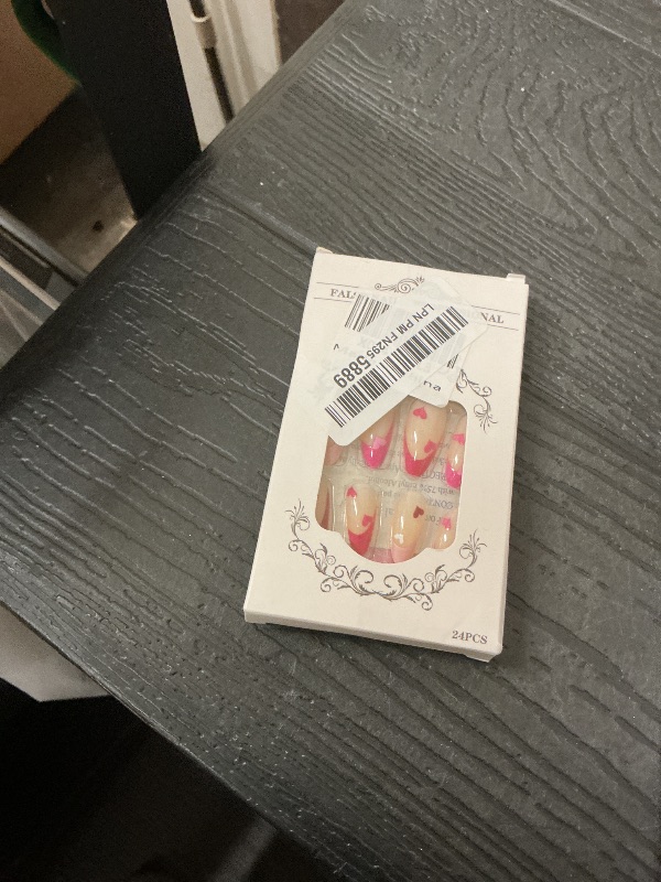 Photo 1 of 24Pcs Purple Pink French Tip Press on Nails Medium Almond Fake Nails with Colorful Heart Designs Valentines Heart Press on Nails Artificial Nails Press ons Holiday Glue on Nail for Women Nail Decor