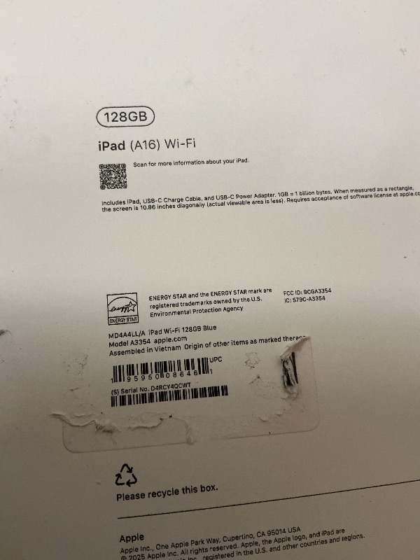 Photo 1 of Apple iPad 11-inch: A16 chip, 11-inch Model, Liquid Retina Display, 128GB, Wi-Fi 6, 12MP Front/12MP Back Camera, Touch ID, All-Day Battery Life — Blue