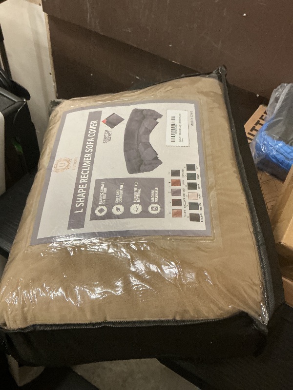 Photo 1 of ULTICOR 7-Piece Sectional Recliner Sofa Covers, Velvet Stretch Reclining Couch Covers for Reclining l shape Sofa, Thick, Soft, Washable (Sand, [l shape] 5 Seat Recliner Cover)