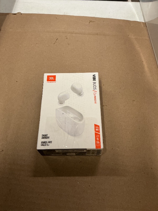 Photo 1 of **SELLING FOR PARTS---ONE SIDE ONLY**JBL Vibe Buds - True Wireless Earbuds, Smart Ambient, VoiceAware, Up to 32 total hours of battery life with speed charging, Water and dust resistant, JBL Deep Bass Sound (White)