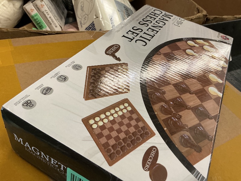 Photo 1 of 2-in-1 Chess Set and Magnetic Checkers Set - Foldable 13-inch Travel Board Game, Durable Plastic, Puzzle and Strategy Toys for Kids and Adults