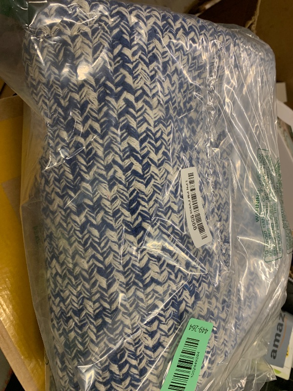 Photo 1 of Super Area Rugs Farmhouse Braided Rug Cotton Kitchen Reversible Carpet, Blue & White,2' X 6' Oval Runner