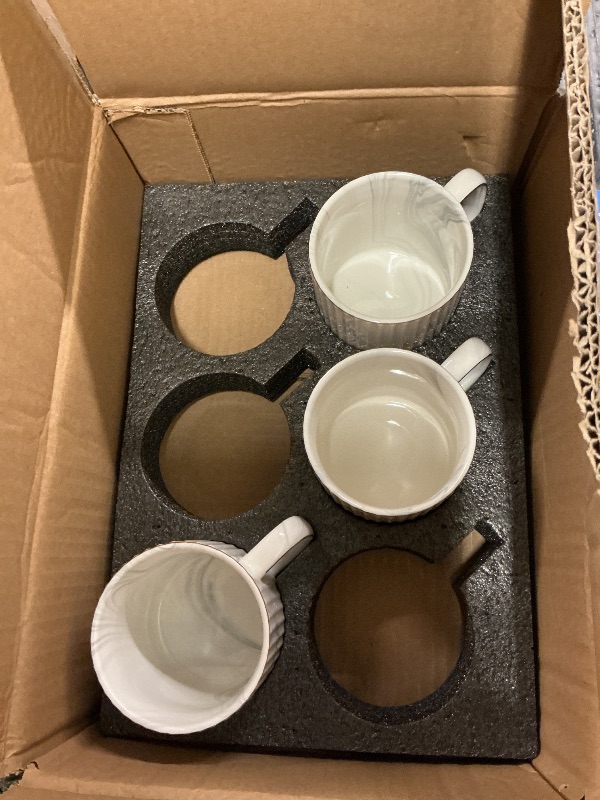 Photo 1 of 3 ONLY—- Colaymaxiu Coffee Mugs Set Of 6 14Oz -400ML,Stackable Cups, With Texture Patterns,Ceramic Mug for Men/Women, Suit For Latte/Cappuccino/Cocoa/Milk, Dishwasher Safe ?White Vertical Pattern