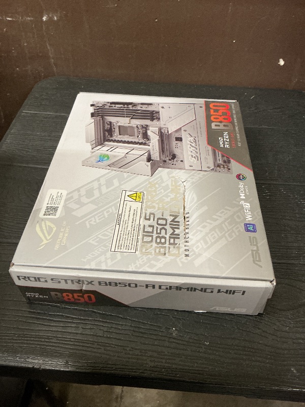 Photo 1 of ASUS ROG Strix B850-A Gaming WiFi AMD AM5 B850 ATX Motherboard 14+2+2 Power Stages, DDR5 AEMP, 2.5G LAN, WiFi 7 with Q-Antenna, 4X M.2, PCIe® 5.0, USB 20Gbps Type-C, AI Networking II, ASUS AI Advisor