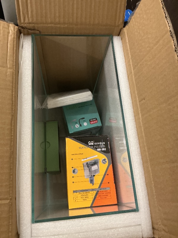 Photo 1 of 3 Gallon Glass Small Fish Tank, Betta Fish Tank Starter Kit with Filter, Lights,Lid.