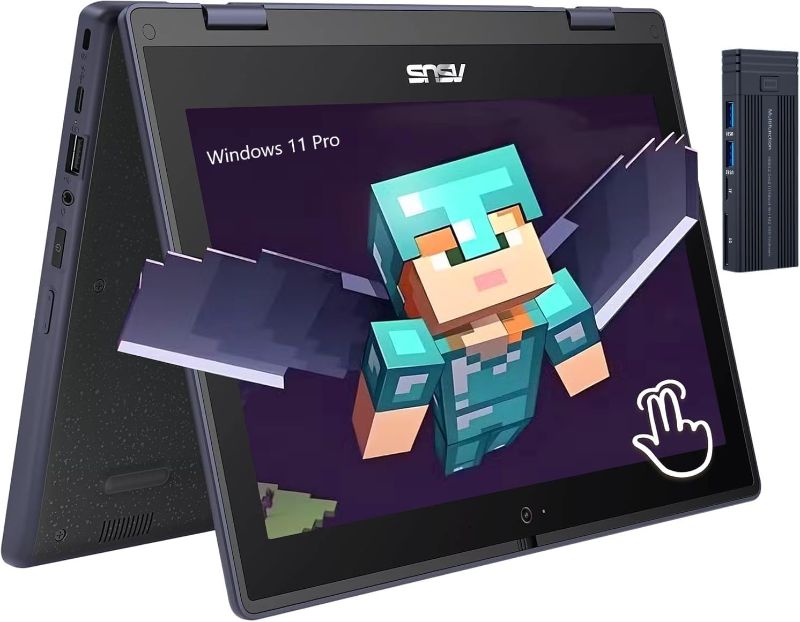 Photo 1 of ASUS 11.6" HD 2 in 1 Touchscreen Laptop, Intel Celeron N100 Processor, 4GB RAM 128GB SSD, 256gb 9H Docking Station, Webcam, Wi-Fi 6, Bluetooth 5.1, HDMI, Windows 11 Pro, Mineral Gray