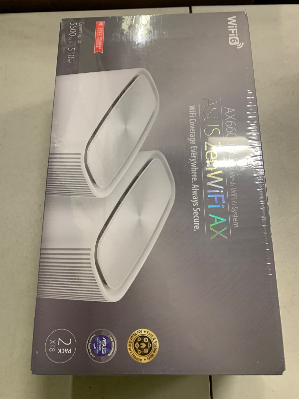Photo 1 of ASUS ZenWiFi AX6600 Tri-Band Mesh WiFi 6 System (XT8 2PK) - Whole Home Coverage up to 5500 sq.ft & 6+ Rooms, AiMesh, Included Lifetime Internet Security, Easy Setup, 3 SSID, Parental Control, White