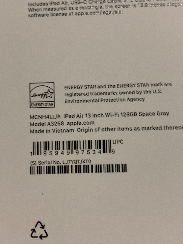 Photo 1 of Apple iPad Air 13-inch with M3 chip Built for Apple Intelligence, Liquid Retina Display, 128GB, 12MP Front/Back Camera, Wi-Fi 6E, Touch ID, All-Day Battery Life — Space Gray