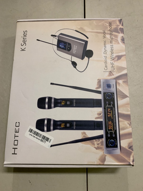 Photo 1 of HOTEC UHF Wireless Microphone System with Dual Lapel/Lavalier and Headset Microphones Over PA, Mixer, Speaker, Karaoke Machine for Church, Training, Classroom, Interview (H-K25)