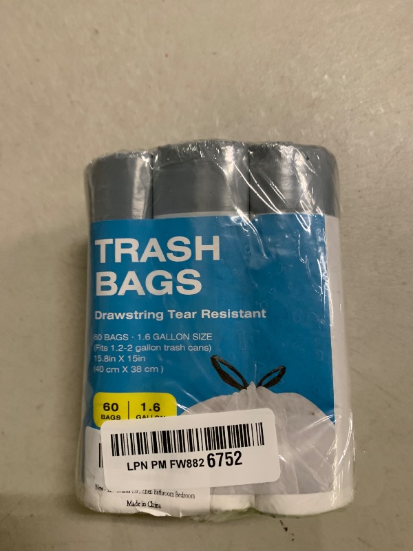 Photo 1 of 120 Counts 1.6 Gallon Mini Drawstring Trash Bags, Small Garbage Bags by KSSKSS, Code a fit 4.5-8 Liter, 1.2-2 Gal, White Trash Bin Liners for Home Office Kitchen Bathroom Bedroom