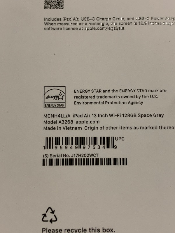 Photo 1 of Apple iPad Air 13-inch with M3 chip Built for Apple Intelligence, Liquid Retina Display, 128GB, 12MP Front/Back Camera, Wi-Fi 6E, Touch ID, All-Day Battery Life — Space Gray