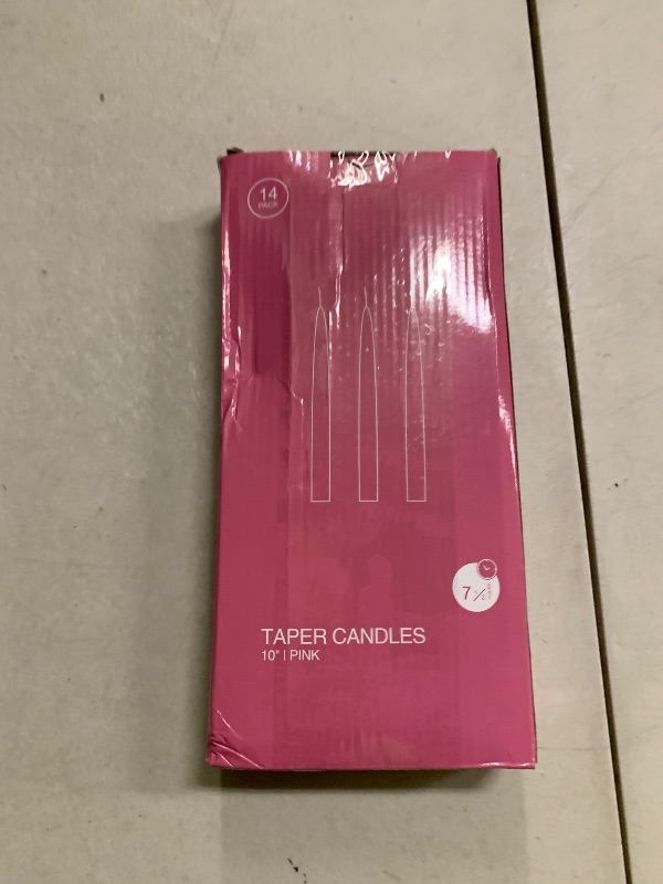 Photo 1 of 14-Pack Pink Taper Candles - 10 Inch Unscented Dripless Candlesticks, Long Burning for Weddings, Bridal Showers, Valentine's Day & Romantic Dinner Parties