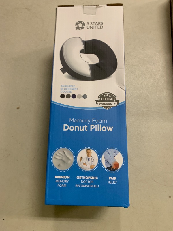Photo 1 of 5 STARS UNITED Donut Pillow Hemorrhoid Tailbone Cushion – Large Cushion for Pain Relief – Coccyx, Prostate, Sciatica, Pelvic Floor, Pressure Sores, Pregnancy, Postpartum Recovery, Black