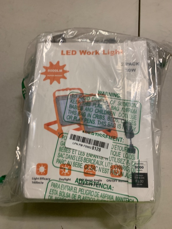 Photo 1 of 2-Pack 50W Super Bright LED Work Light - 8,000LM (500W Equivalent), IP65 Waterproof, 10ft Heavy Duty Cord, 5000K Daylight, Adjustable Flood Lights for Workshop, Garage, Construction Site