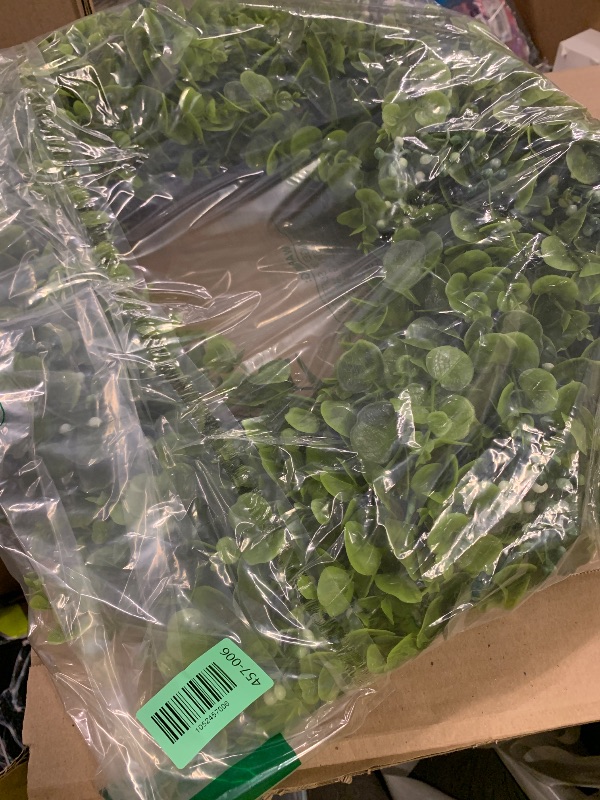 Photo 1 of 26'' Large Boxwood Wreath for Front Door Artificial Spring Wreath Boxwood Leaves Greenery Outdoor Door Wreaths for Porch Window Home Farmhouse Wall Decor Green Year Round Indoor Outdoor All Seasons