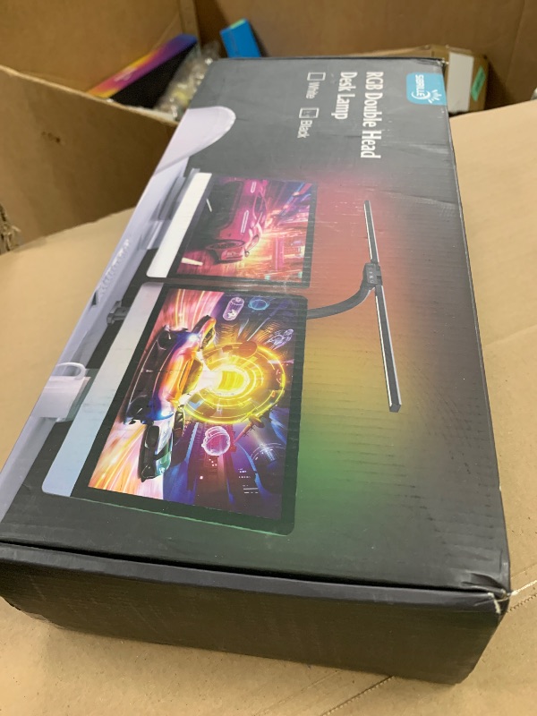 Photo 1 of SIBRILLE Upgraded LED Desk Lamp for Home Office with RGB, Rotatable Computer Desk Light with Remote, Tall Table Lamp with Clamp for Working, Dimmable Dual Head Task Lighting for Monitor PC, 22W