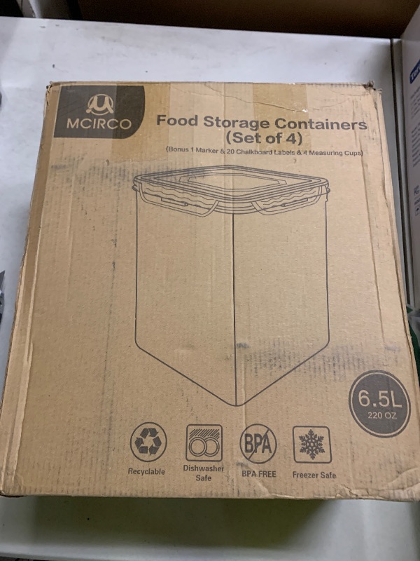 Photo 1 of M MCIRCO Extra Large 7qt / 6.5L/220oz Tall Food Storage Containers, WIDE & DEEP, 4-Piece Plastic Airtight Kitchen Pantry Storage Containers for Flour, Sugar, with 4 Measuring Cups,20 Labels