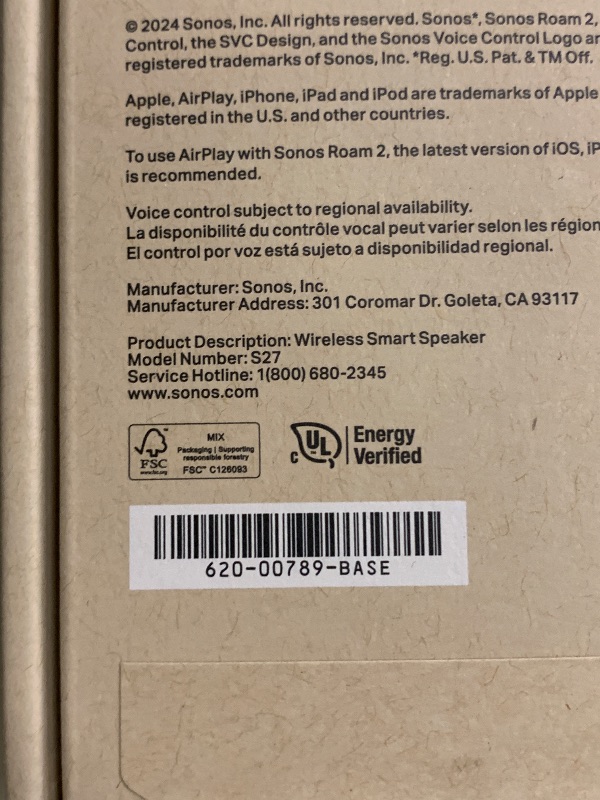 Photo 1 of Sonos Roam 2 - White - Portable Waterproof Bluetooth Speaker