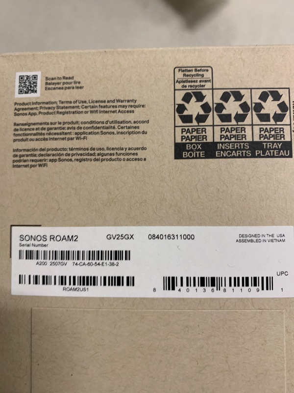 Photo 1 of Sonos Roam 2 - White - Portable Waterproof Bluetooth Speaker