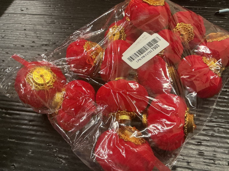 Photo 1 of 16 Pcs Mini Red Chinese Lanterns Decorations – Red Velvet Hanging Lanterns for Party, Wedding & Home Decor, Lunar New Year & Spring Festival, 2.95” (7.5 cm)I 
