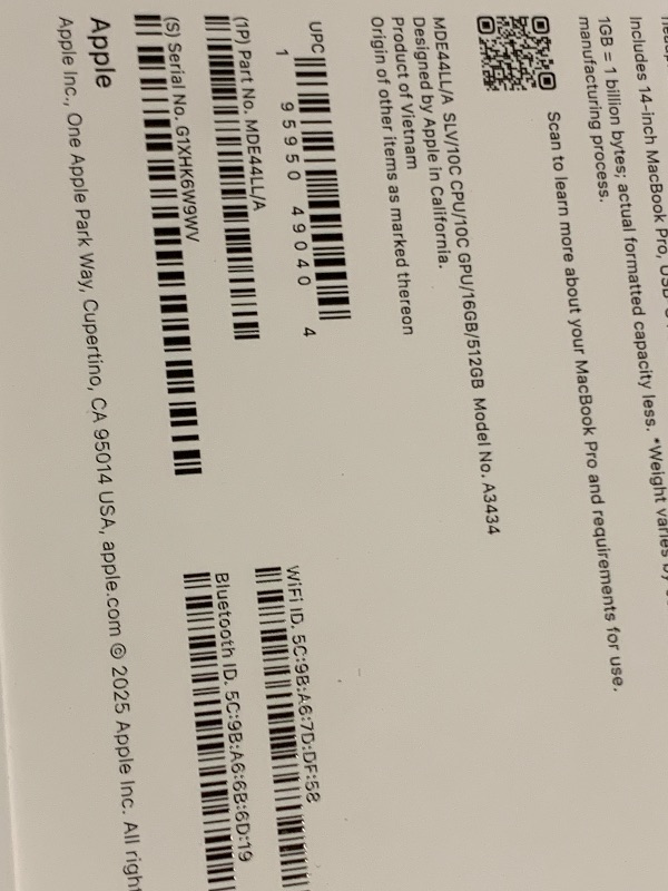 Photo 1 of Apple 2025 MacBook Pro Laptop with M5 chip with 10?core CPU and 10?core GPU: Built for Apple Intelligence, 14.2-inch Liquid Retina XDR Display, 16GB Unified Memory, 512GB SSD Storage; Silver