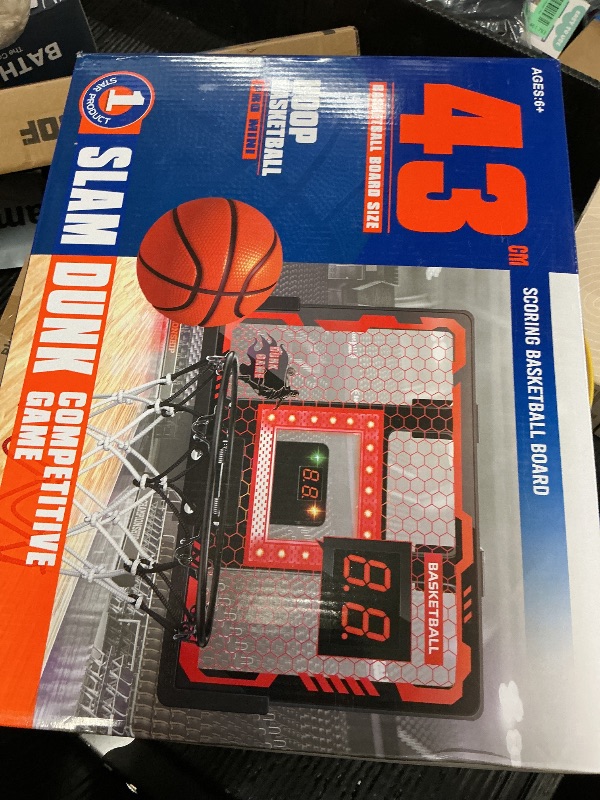 Photo 1 of Indoor Basketball Hoop Toy for Kids - Pro Basketball Hoop Over The Door, 2026 New Upgraded Hoop with Anti-Impact Backboard, Scoreboard&4 Balls Basketball Toys for 6 7 8 9 10 11 12 Year Old Boys (Red)