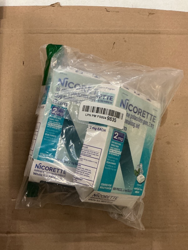 Photo 1 of **DAMAGED** Nicorette Nicotine Gum Stop Smoking Aid, 2 mg, White Ice Mint Flavor - 200 Count EXP 2028/04