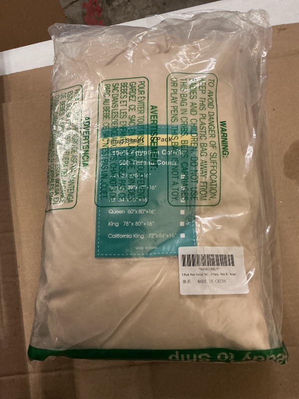 Photo 1 of 2-Pack Pure Cotton Twin XL Bottom Sheet for Adjustable Bed Split King, 600 TC 16" Deep Pocket Egyptian Cotton Fitted Sheet (2-Pack, Twin XL, Beige)