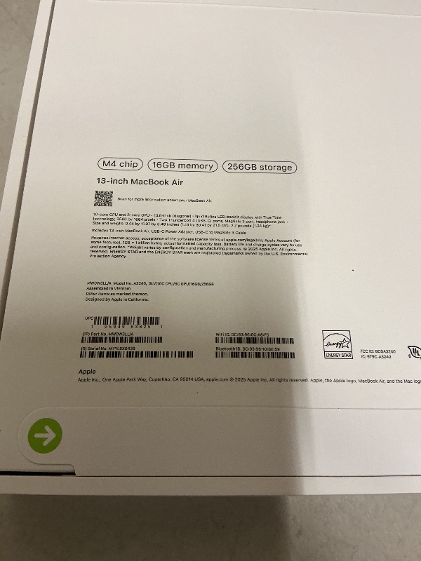 Photo 1 of Apple 2025 MacBook Air 13-inch Laptop with M4 chip: Built for Apple Intelligence, 13.6-inch Liquid Retina Display, 16GB Unified Memory, 256GB SSD Storage, 12MP Center Stage Camera, Touch ID; Silver
