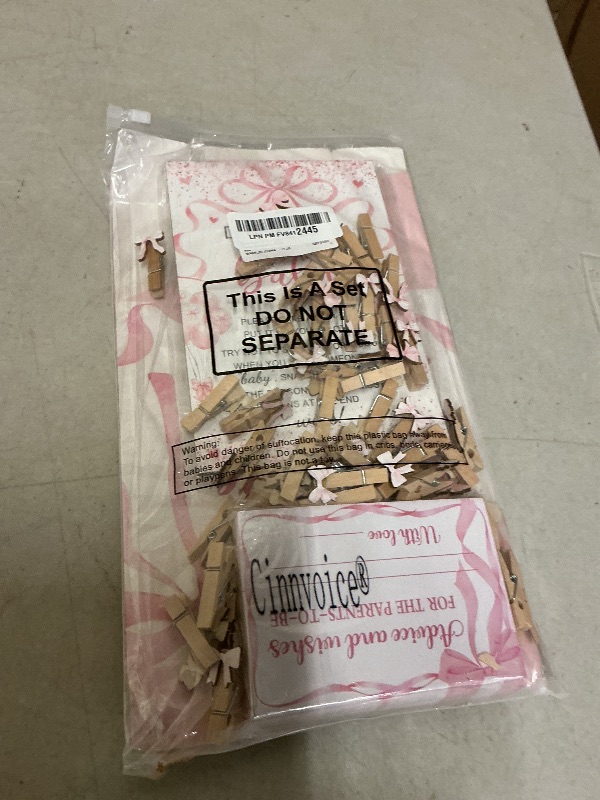 Photo 1 of Cinnvoice 102 Pcs Diaper Raffle Tickets with Raffle Box Baby Shower Party Decorations Don't Say Baby Sign Clothespin for Gender Reveal Party Invitation Insert Card Theme Game(Pink,Bow)