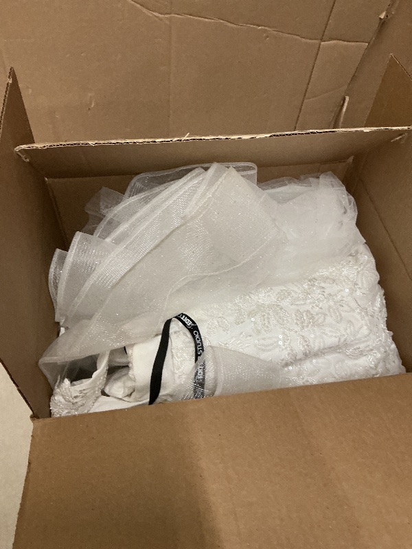 Photo 1 of Size 20WDavid's Bridal The Edit Square Neck Tulle and Lace Ball Gown Wedding Dress, Soft White Bridal Gown with Illusion Lace Bodice, Sweep Train and Pockets