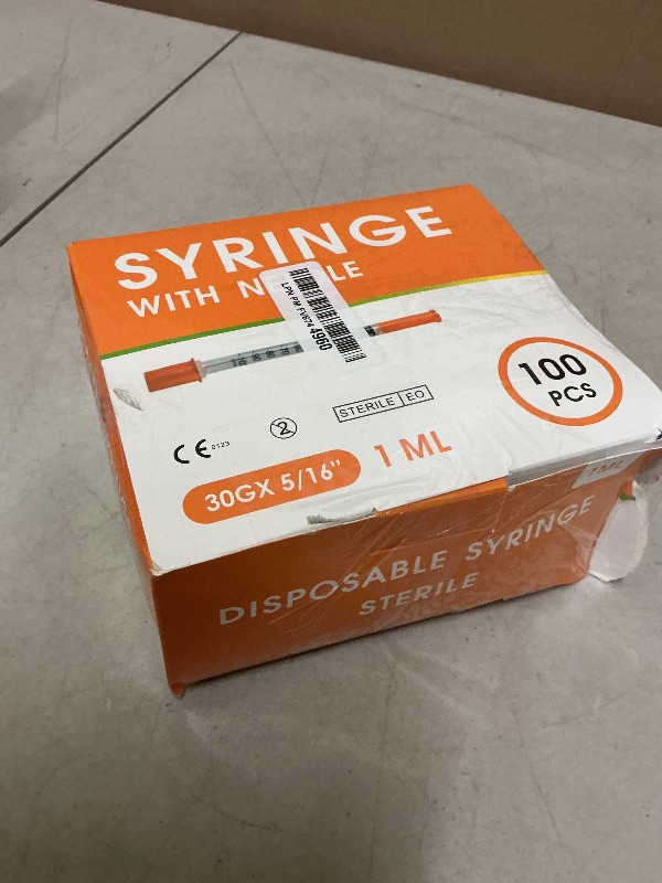 Photo 1 of 100 Pack 1ml Syringes with Needle-30Ga 5/16 Inch, Individually Sealed Packaging