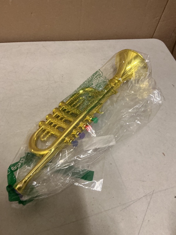Photo 1 of Lewtemi Gold Trumpet Musical Instruments Toy for Kid Toddler Fake Plastic Preschool Music Toy Gift Non-Professional Wind Instrument Early Educational Teaching Songs Gifts for Toddlers Children