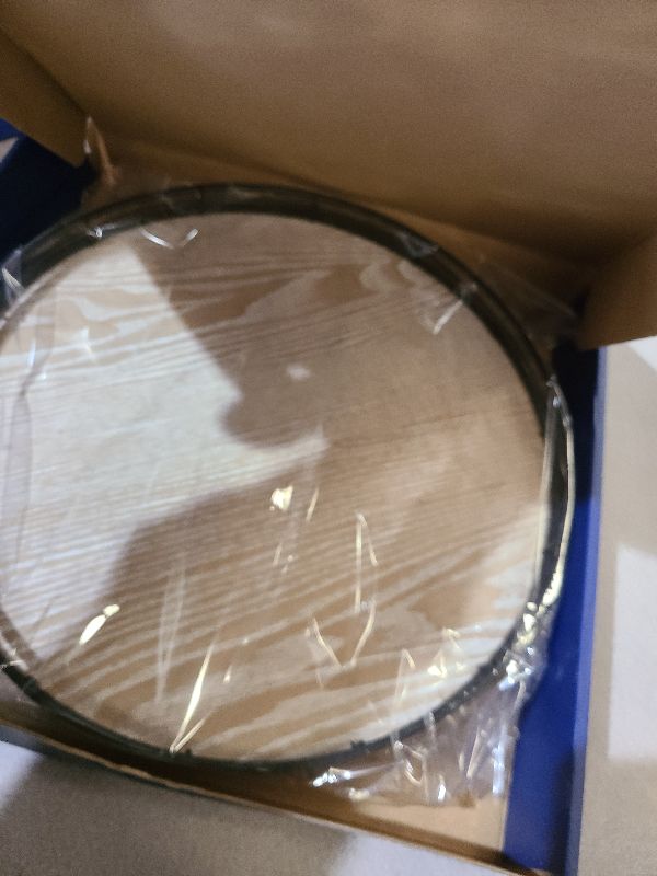 Photo 1 of 12" Farmhouse Lazy Susan for Kitchen & Coffee Table Decor – Rustic Whitewashed Wood Tray with Black Metal Frame, Decorative Centerpiece for Dining Room, Ottoman, Living Room, Serving or Vanity Use