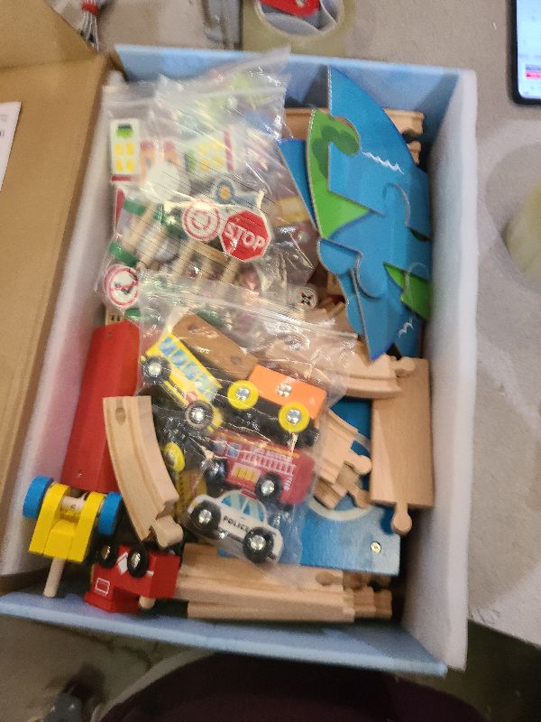 Photo 1 of 110PCS Wooden Train Set - Toy Magnetic Trains with Wooden Track Set for Kids Ages 3-8, City Scene Railway Set, Perfect Christmas Birthday Gift for Grandkids Toddlers Boys Girls