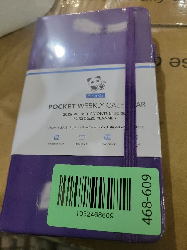 Photo 1 of 2026 Pocket Calendar by YihurKis - Weekly and Monthly Planner, 3.5'' x 6'', 2026 Purse Planner with Pen Holder, Leather Hard Cover, Inner Pocket For Men & Women - Purple