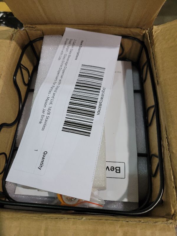 Photo 1 of 2 Gallon Glass Beverage Dispenser with Stand and Lid, 18/8 Stainless Steel Spigot - Glass Drink Dispensers for Parties - Mason Jar Drink Dispensers with Lids