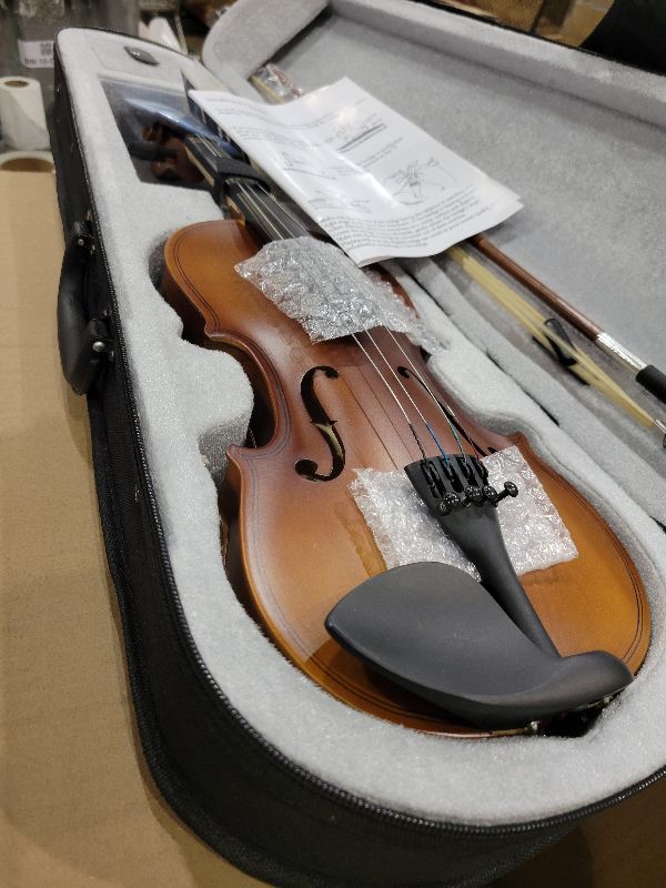 Photo 1 of 1/2 Acoustic Violin for Beginners, Half Size Plywood Fiddle Set for Kids and Adults with Hard Case, Bow, Extra Strings, Shoulder Rest, Rosin, Clip-on Tuner, Fingerboard Stickers, and Mute.