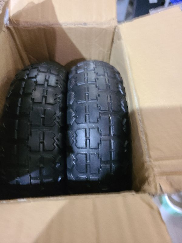 View 2 of 10" Solid Rubber Tires, 4.10/3.50-4 Tire and Wheel Flat Free, 2-Pack with 3/4" Bearings, 2.17"Offset Hub for GOR Garden Cart, Wheelbarrow, Trolleys, Hand Trucks & Yard Trailers