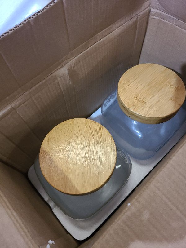 View 2 of 2 Pack 1 Gallon Glass Drink Dispenser with Bamboo Lid, Beverage Dispenser with Stand, Drink Machine for Lemonade, Iced Drinks Kombucha Dispenser