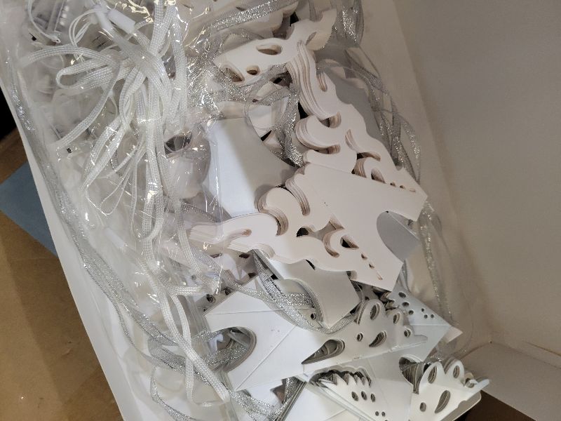 Photo 1 of 12 Pcs Christmas Paper Snowflake Lanterns, 3D Christmas Paper Star Lanterns with LED Lights, 10/12 Inch White Silver Hanging Snowflake Lamps for Xmas Winter Frozen Weddings New Year Party Decorations