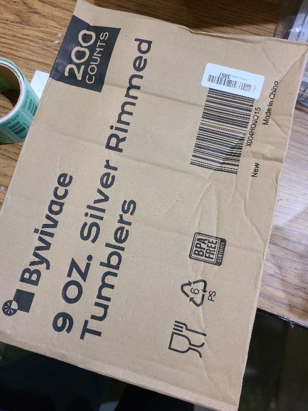 Photo 1 of [200 Pack] 9oz Clear Plastic Cups with Silver Rimmed Sturdy & Food Safe Disposable Wine Glasses Party Wedding Disposable Drinking Cups Plastic Cocktail Glasses for Wine, Juice & Cold Beverages