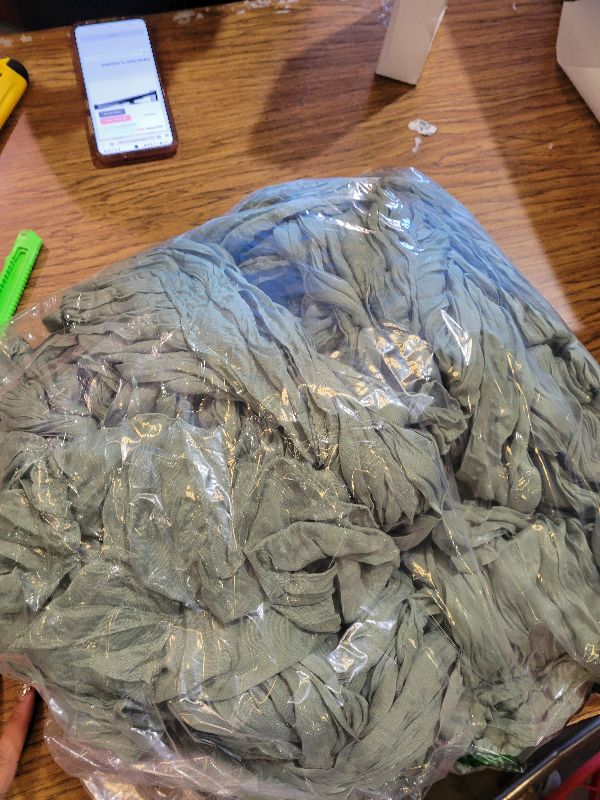 Photo 1 of 10PCS Sage Green Cheesecloth Table Runner 120*35ft Boho Gauze Fabric Cheese Cloth Table Runner Comes with 10 Cloth Napkins Runner for Romantic Wedding Birthday Shower Party Table Decoration