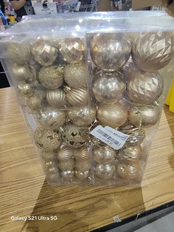 Photo 1 of 100PCS Christmas Ball Ornaments, Assorted Shatterproof Christmas Tree Decorations, Seasonal Decorative Hanging Baubles Decor Set for Xmas/Holiday/Party, Glitter&Painting Ornament Set (Champagne)