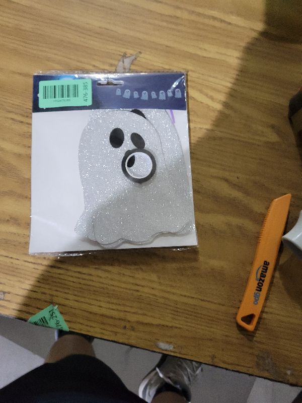 View 2 of (2 Packs) White Glitter Halloween Hanging Ghost Banner - Ideal for Halloween Party, Indoor & Outdoor Home Decor with Garland and Banner Styles