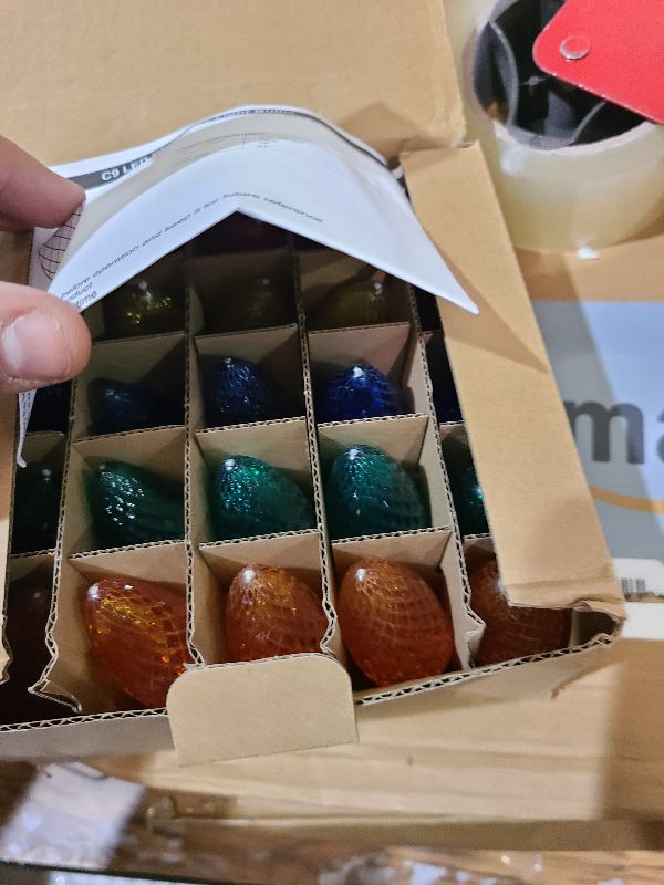 Photo 1 of 25 Packs C9 LED Replacement Christmas Light Bulbs, C9 Shatterproof LED Bulbs for Christmas Outdoor Indoor String Lights, Waterproof Dimmable Strawberry Holiday Bulbs, E17 Intermediate Base, Multicolor